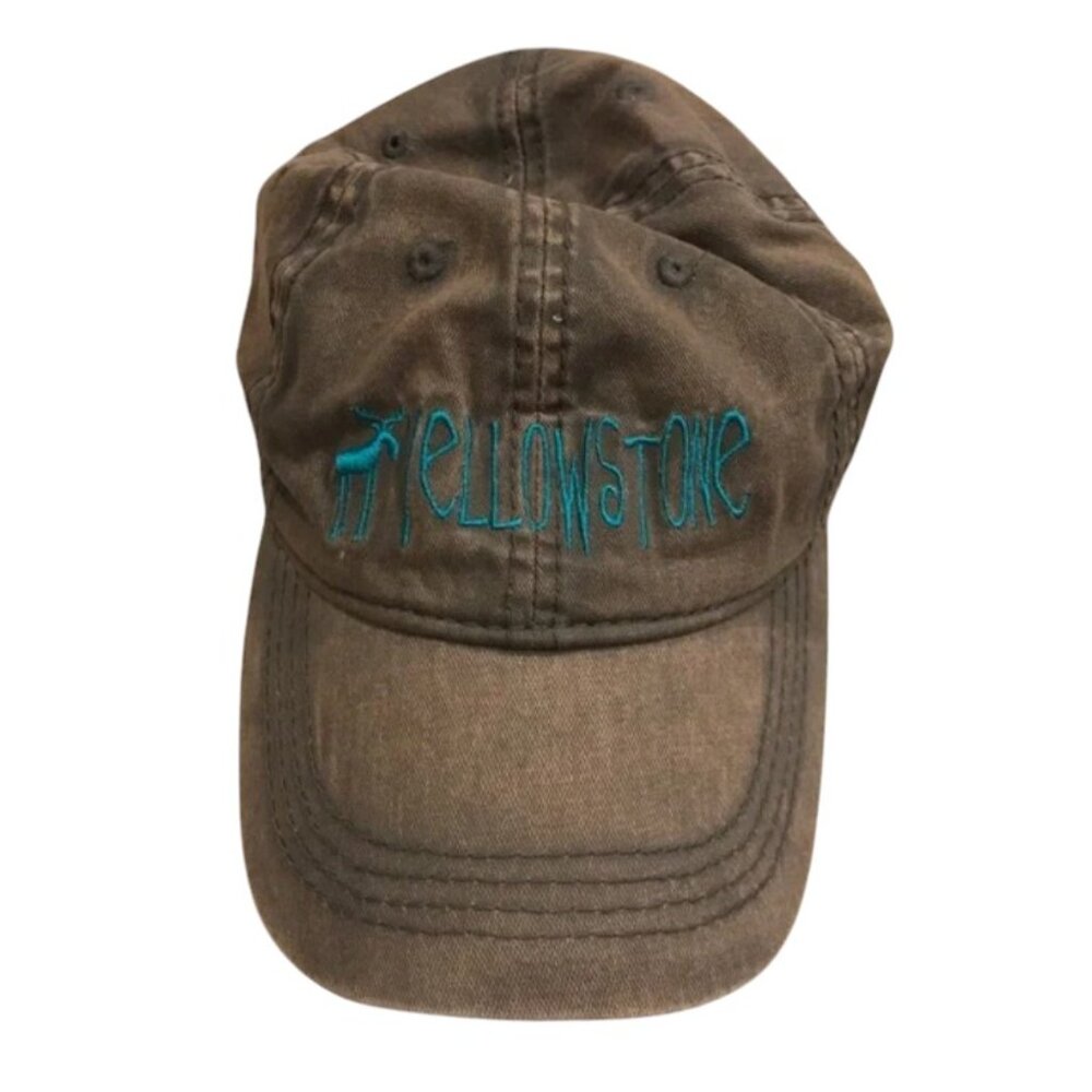 Brown Yellowstone Cap with Blue Embroidery and Moose Motif
